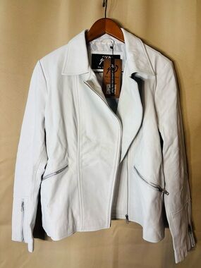 White Leather Moto Jacket by 0072